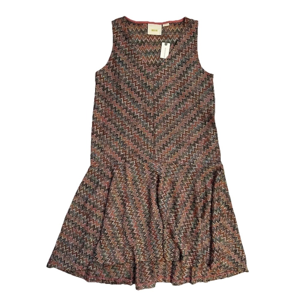 Anthropologie Maeve Westwater Chevron Knit Dress Brown Pink Motif / Women's‎ XS